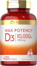 Carlyle Vitamina D3 10.000 UI 400 Cápsulas Blandas - Alta Potencia - Sin Gluten, Non-GMO