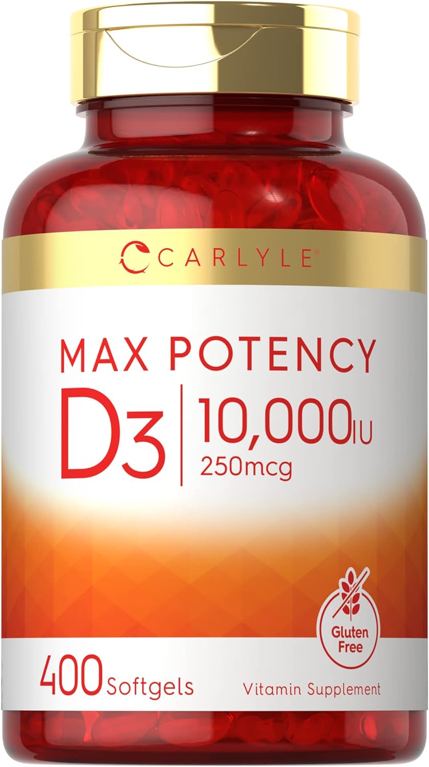 Carlyle Vitamina D3 10.000 UI 400 Cápsulas Blandas - Alta Potencia - Sin Gluten, Non-GMO