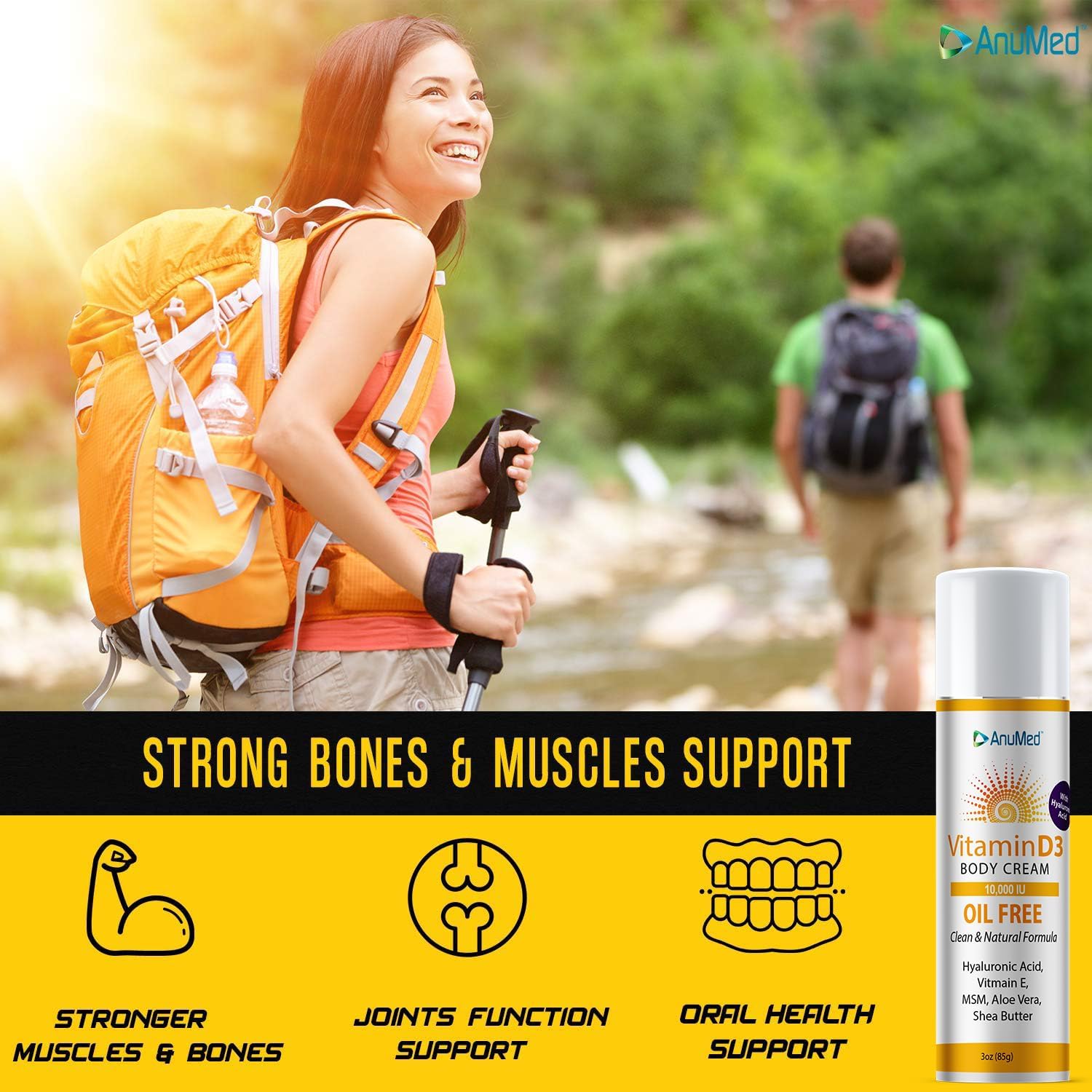Crema de Vitamina D3 10,000 IU con Magnesio y Ácido Hialurónico – AnuMed – Oil-Free, Vegana (90 ml)