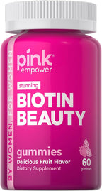 PINK Biotin Gummies | 2.500 mcg | 60 Gominolas | Vitamina para Cabello, Piel y Uñas | Sabor Fruta | Sin Gluten y No GMO