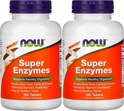 NOW Foods Super Enzymes, 180 Tablets (180 Tabs X 2) – Image 1