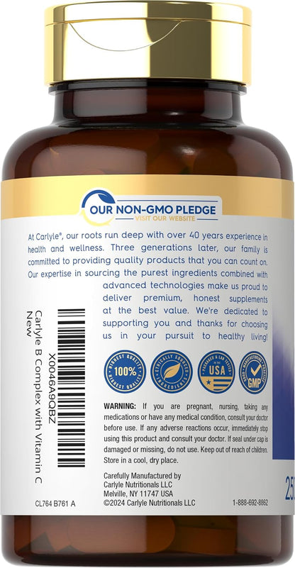 Carlyle Complejo de Vitaminas B con Vitamina C | 250 Comprimidos | Suplemento para Mujeres y Hombres | Vegetariano, Sin OGM – Image 3