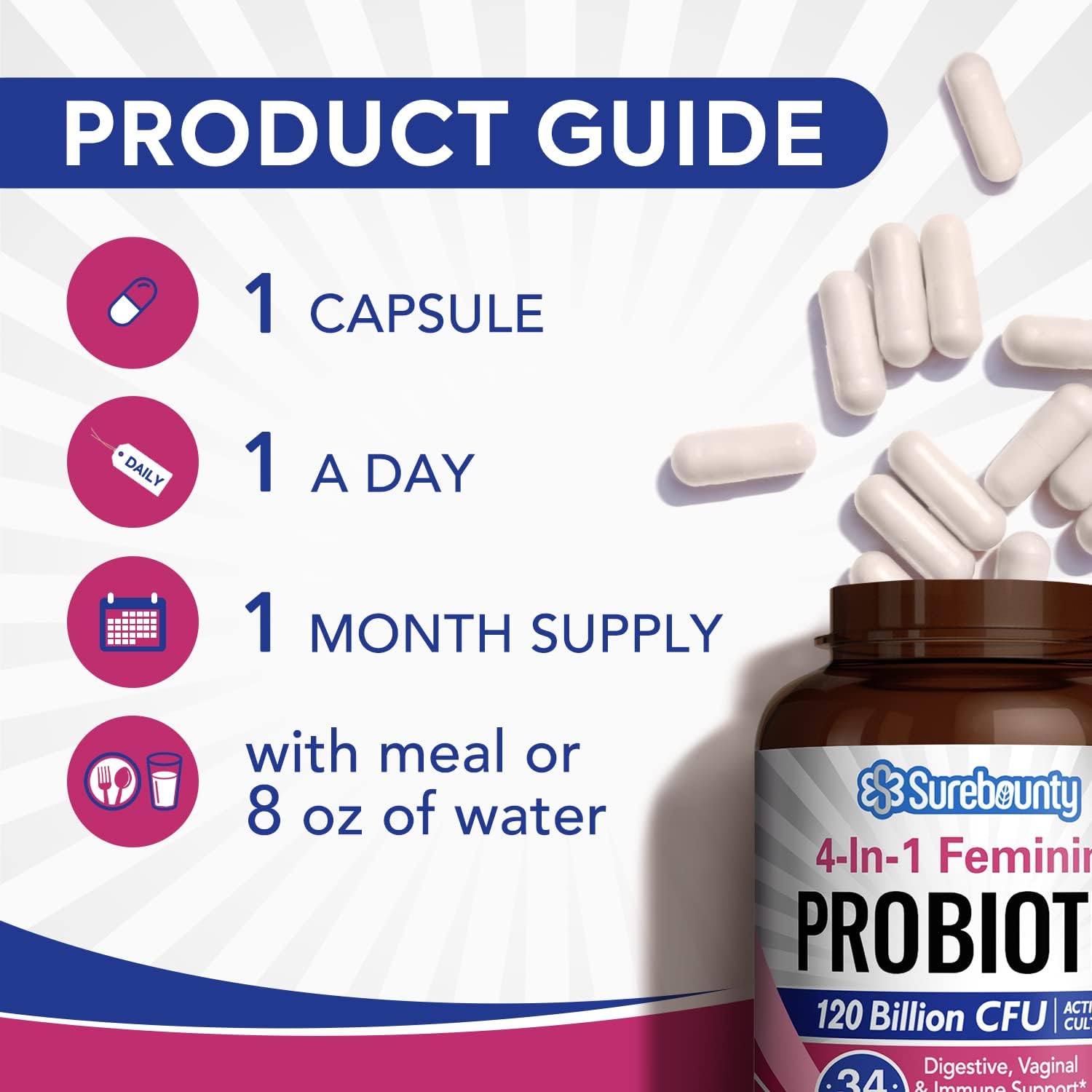 Probióticos para Mujeres, 120 mil millones UFC, 34 cepas, Prebióticos, Enzimas Digestivas, Arándano rojo, 4-en-1 Probiótico Femenino, Apoyo Digestivo, Vaginal e Inmunológico, 30 cápsulas