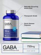 Horbäach GABA 750mg | 180 Cápsulas de Gamma Aminobutírico | Suplemento No Transgénico y Sin Gluten