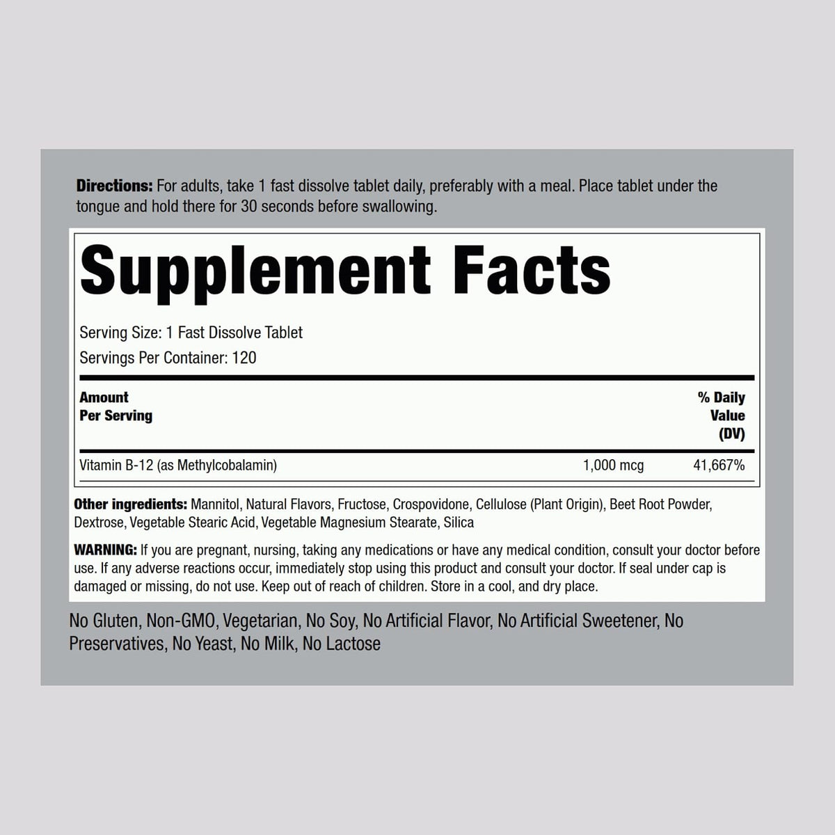 Piping Rock Vitamina B12 1000 mcg Sublingual – La vitamina B12 contribuye al funcionamiento normal del sistema – Image 2