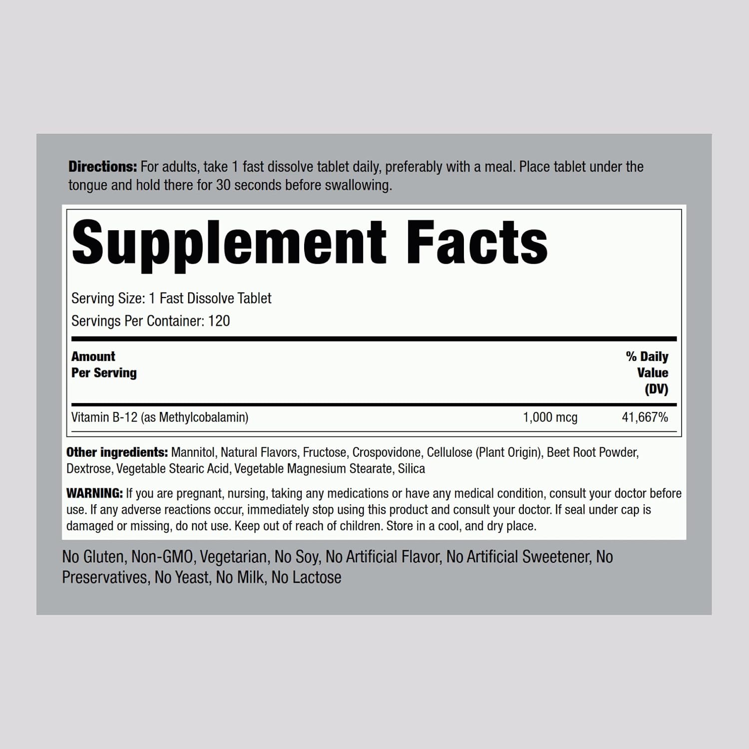 Piping Rock Vitamina B12 1000 mcg Sublingual - 120 Comprimidos - Metilcobalamina - Sabor a Bayas - Vegana, Sin Gluten