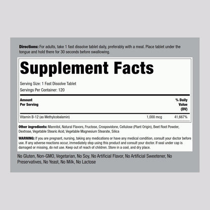 Piping Rock Vitamina B12 1000 mcg Sublingual – La vitamina B12 contribuye al funcionamiento normal del sistema – Image 2