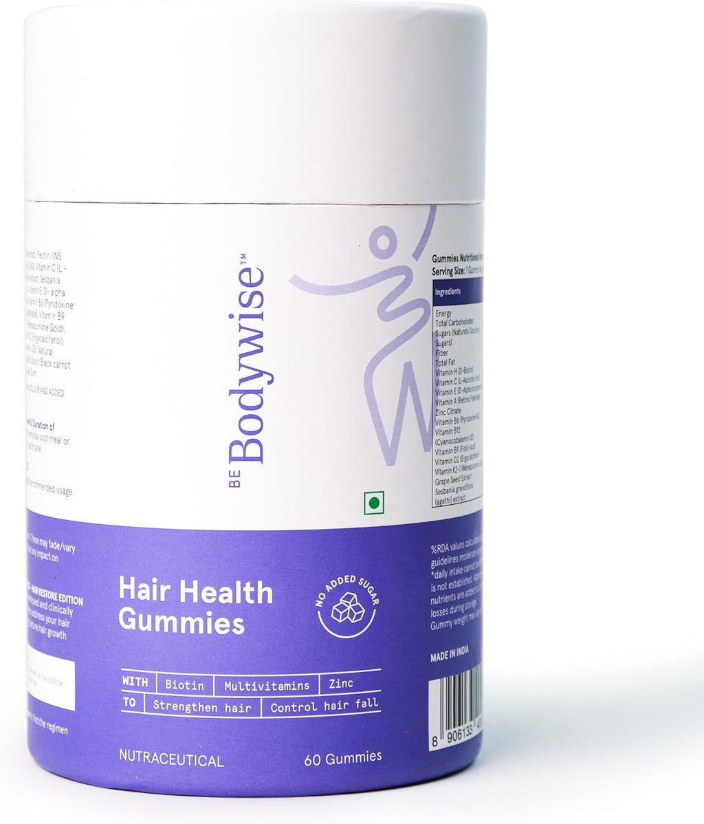 Be Bodywise Gomitas de Biotina para el Crecimiento del Cabello - Sin Azúcar - Vitaminas para Cabello, Piel y Uñas con Hierro - 60 Días