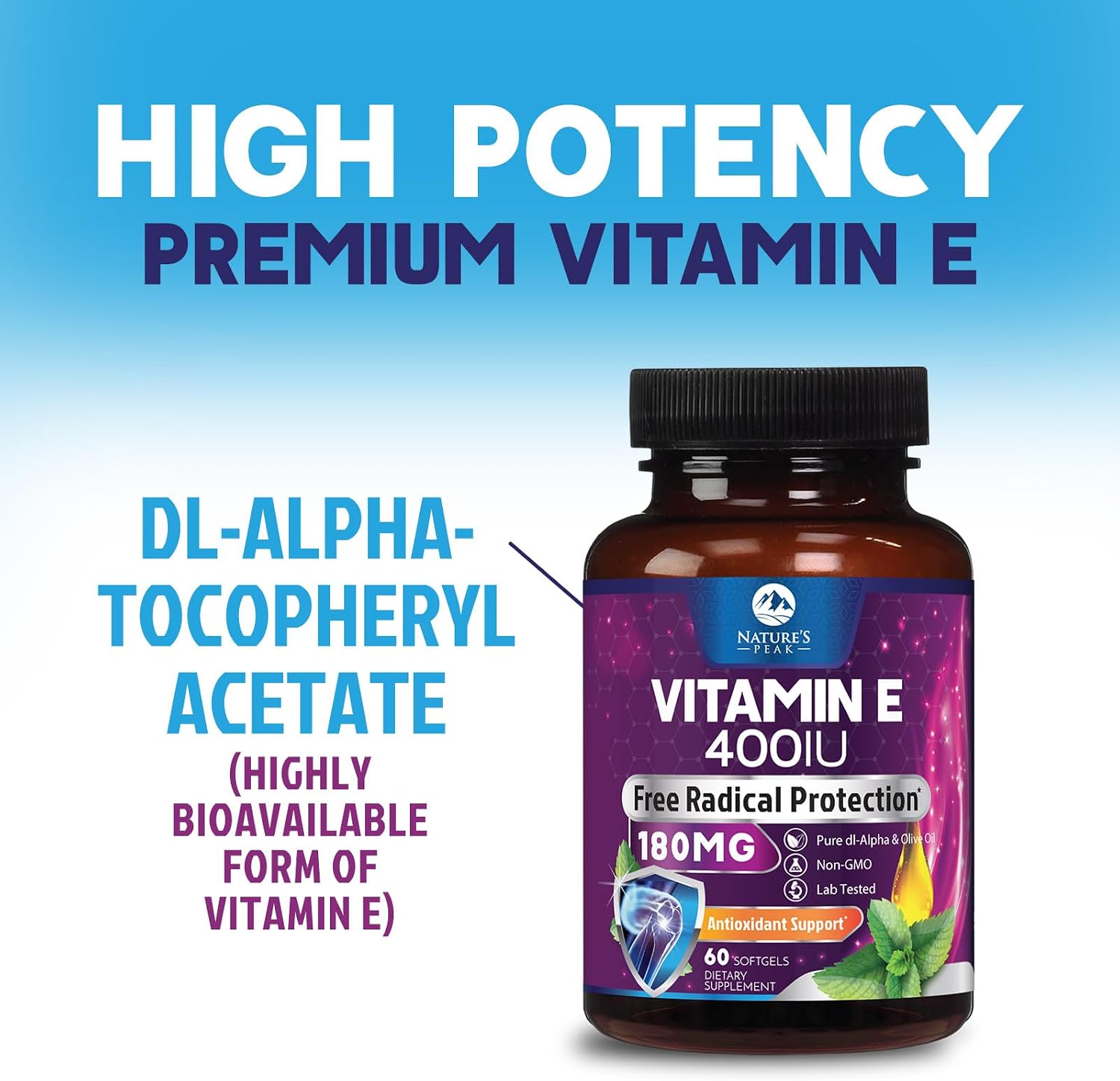 Nature's Peak Vitamina E 180 mg - 60 Softgels - Apoyo Antioxidante e Inmunitario