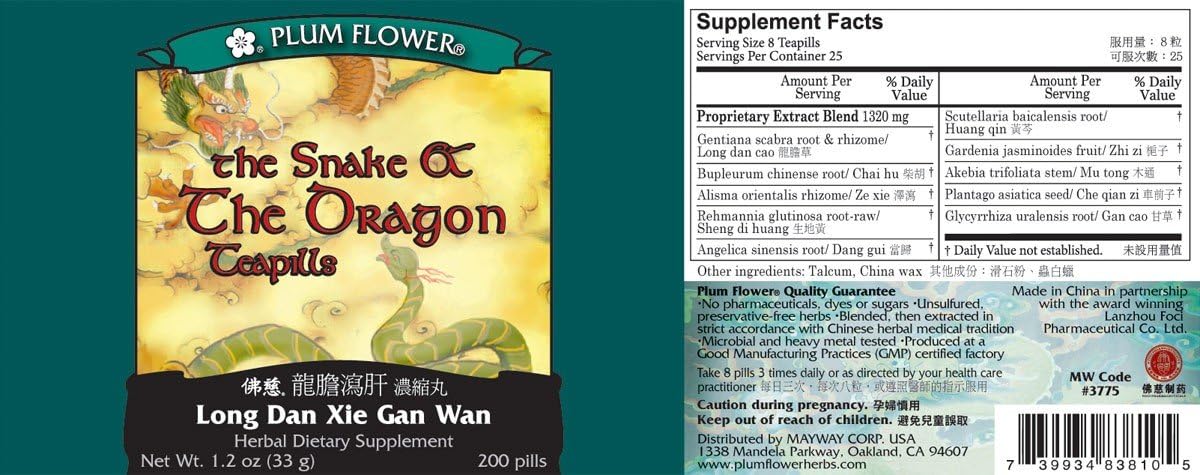 3 Paquetes de Teapills La Serpiente y el Dragón, Long Dan Xie Gan Wan, 3 x 200 Píldoras