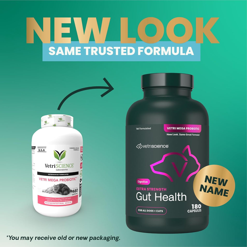 VetriScience Extra Strength Gut Health - Probiótico y Prebiótico para Perros y Gatos - 180 Cápsulas