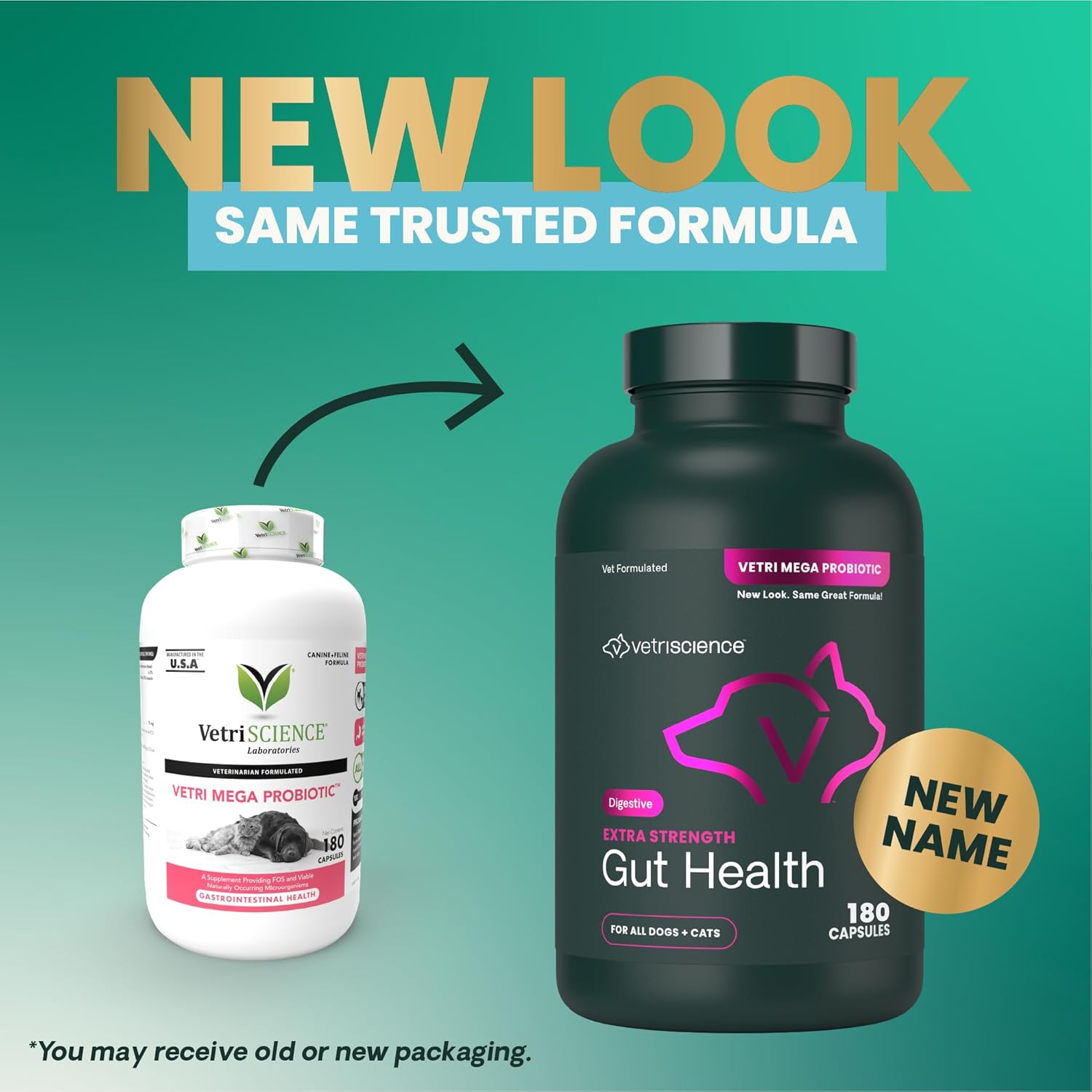 VetriScience Extra Strength Gut Health - Probiótico y Prebiótico para Perros y Gatos - 180 Cápsulas