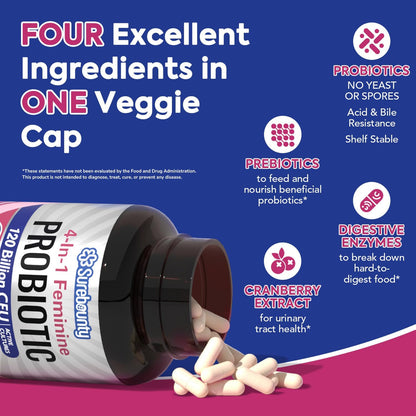 Probióticos para Mujeres, 120 mil millones UFC, 34 cepas, Prebióticos, Enzimas Digestivas, Arándano rojo, 4-en-1 Probiótico – Image 3