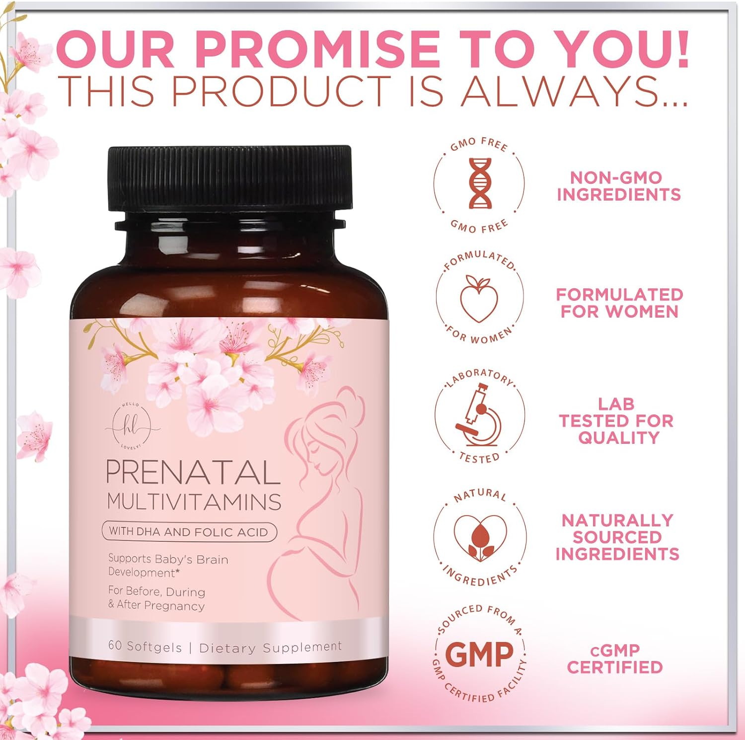 Vitaminas Prenatales con Ácido Fólico + Omega 3 DHA - 60 Cápsulas Blandas