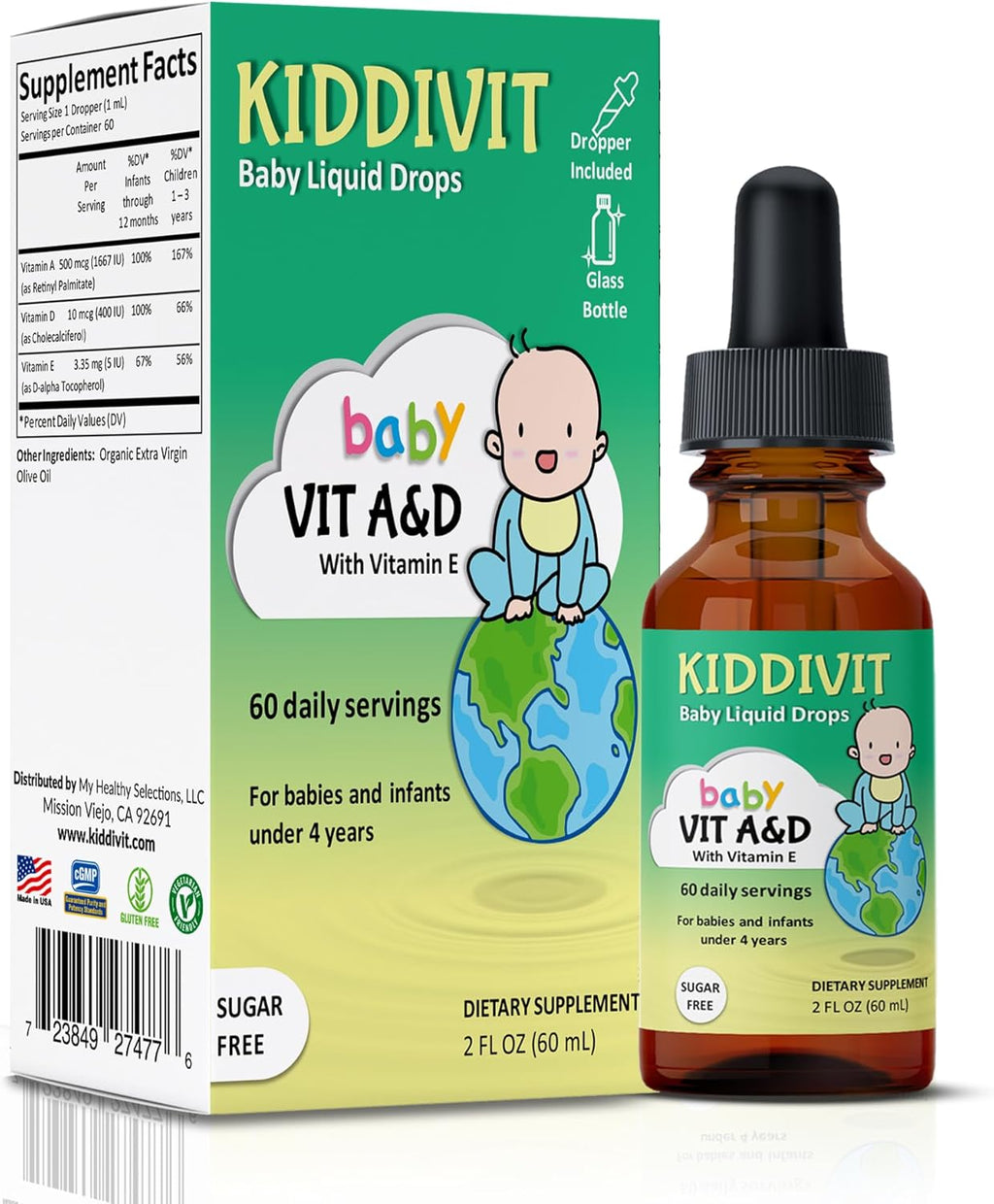 Kiddivit Baby Vitamin A&D Liquid Drops – Gotas de Vitaminas A y D con Vitamina E para Bebés