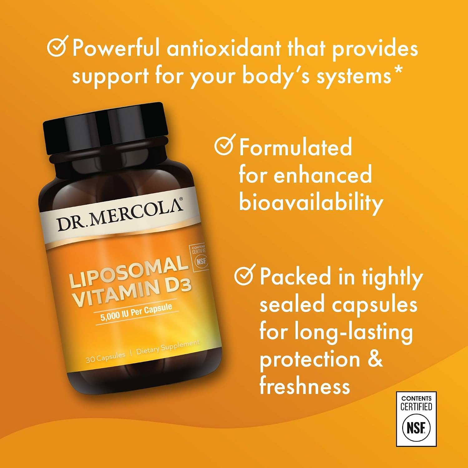 Dr. Mercola Vitamina D3 Liposomal - Apoya la salud cardíaca, ósea e inmunológica - 5000 UI por porción - Sin OGM, sin soja y sin gluten - 30 cápsulas (30 porciones)