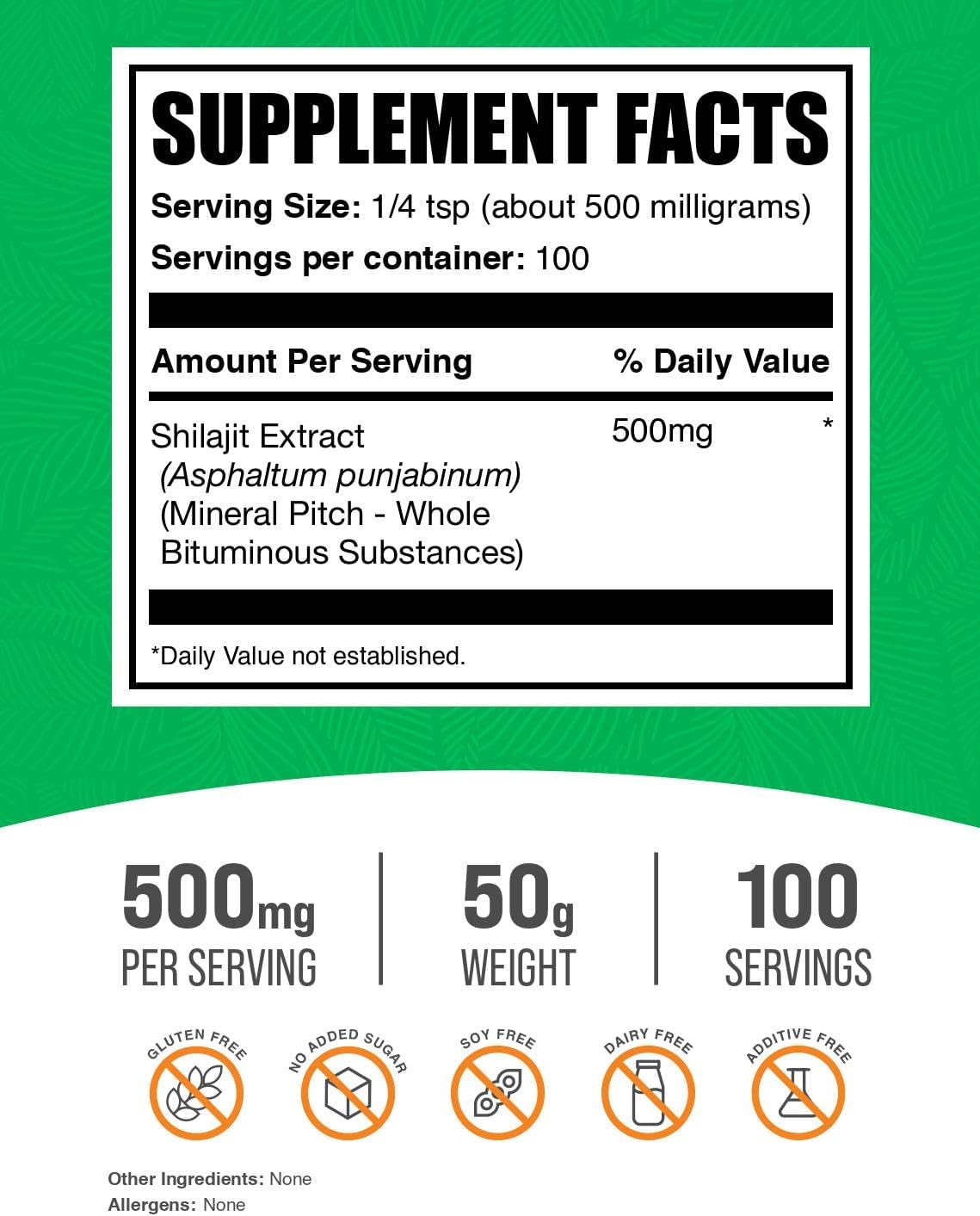 BulkSupplements.com Shilajit Extract Powder - 500mg por ración, 50g