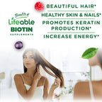Lifeable Biotina Gomitas 10.000 mcg - Suplemento para Cabello, Piel y Uñas - 90 Gomitas
