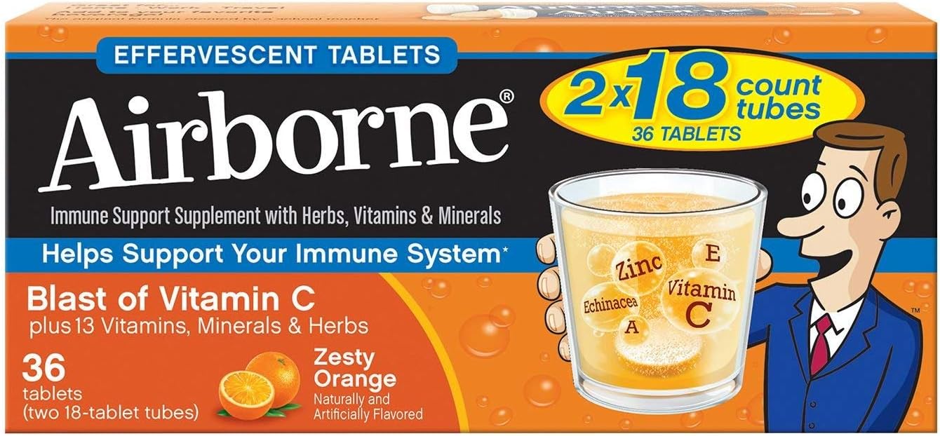 Airborne Zesty Orange - Vitamina C 1000mg - 36 Comprimidos Efervescentes