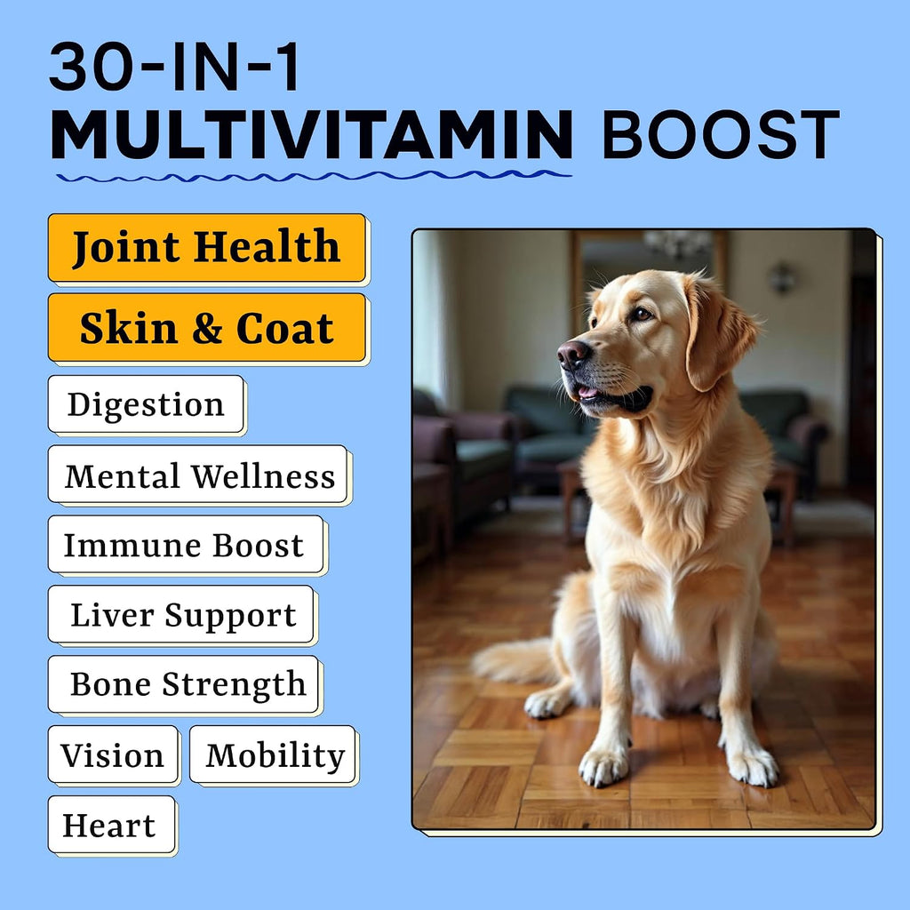 Pawsential Dog Vitamins + Glucosamine - Chewable Multivitamins + Probiotics, Omega - Hip & Joint Support, Skin & Coat, Gut Health - Adult & Senior - Large & Small Breed - 120 Chews