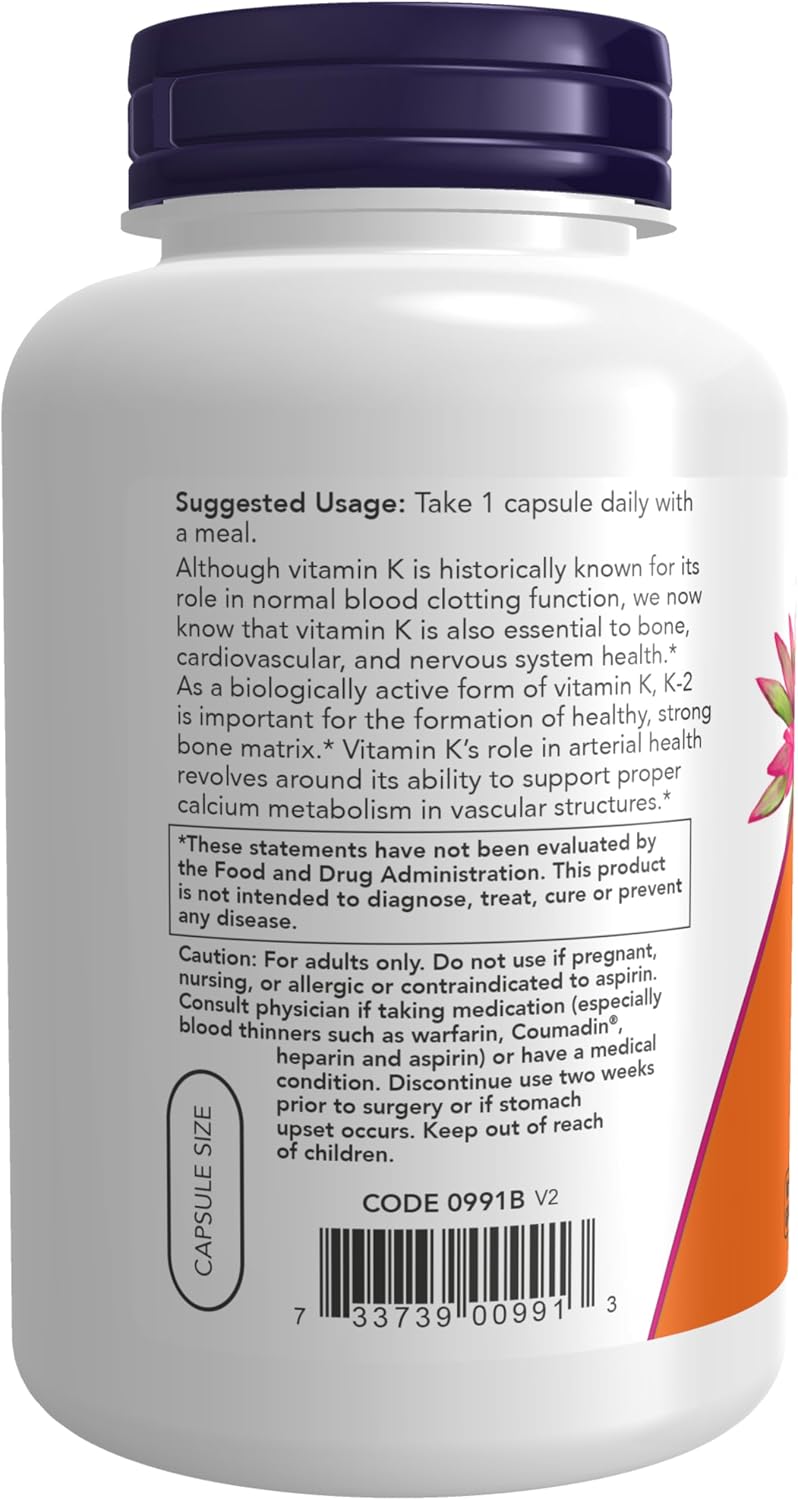 NOW Foods, Vitamina K-2 100 mcg, Menaquinona-4 (MK-4), 250 Cápsulas Vegetales