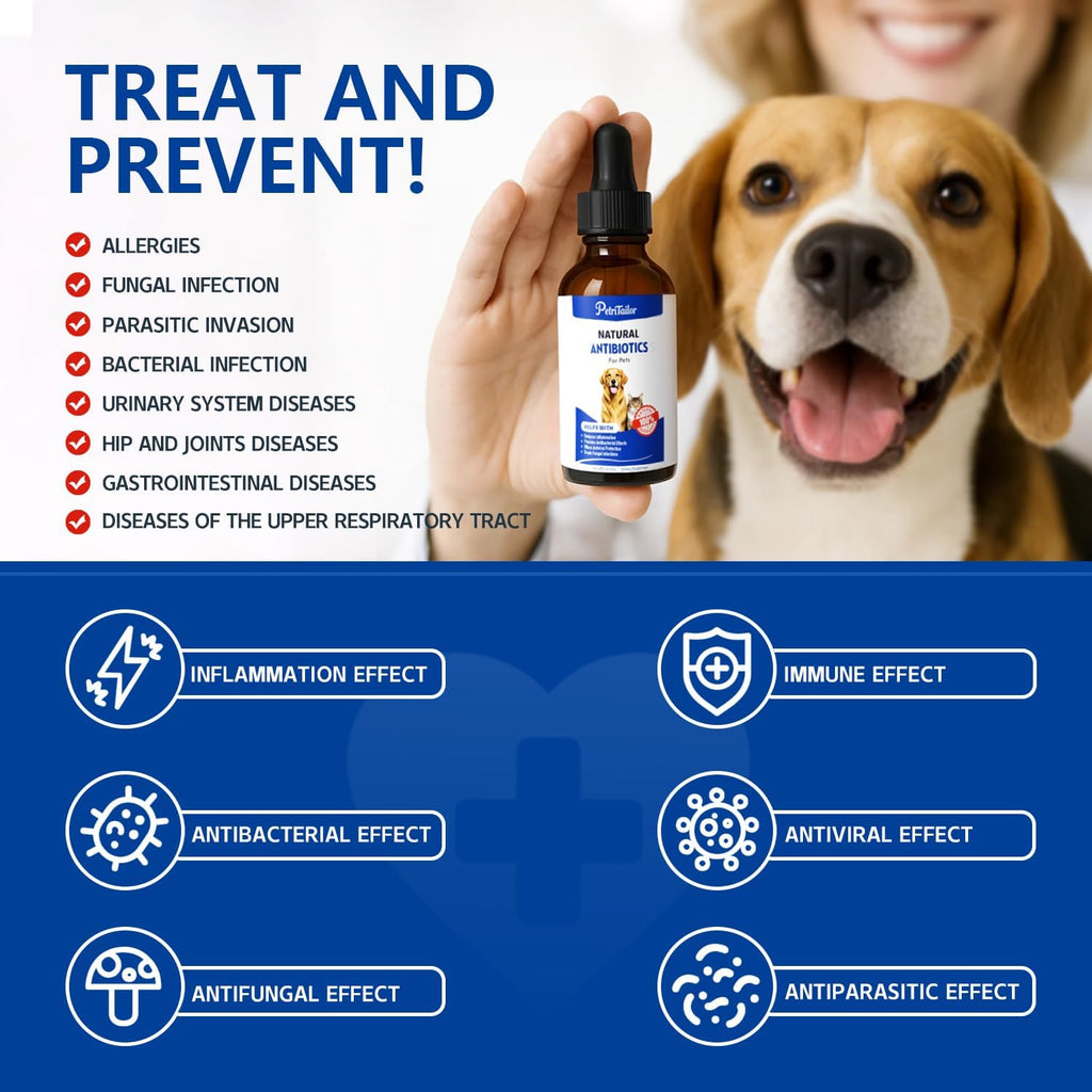 Antibióticos Naturales para Perros – Suplemento Herbal Orgánico en Gotas para Apoyo Inmunológico, Alergias, Piel, Digestión e Infecciones – Todas las Razas y Edades