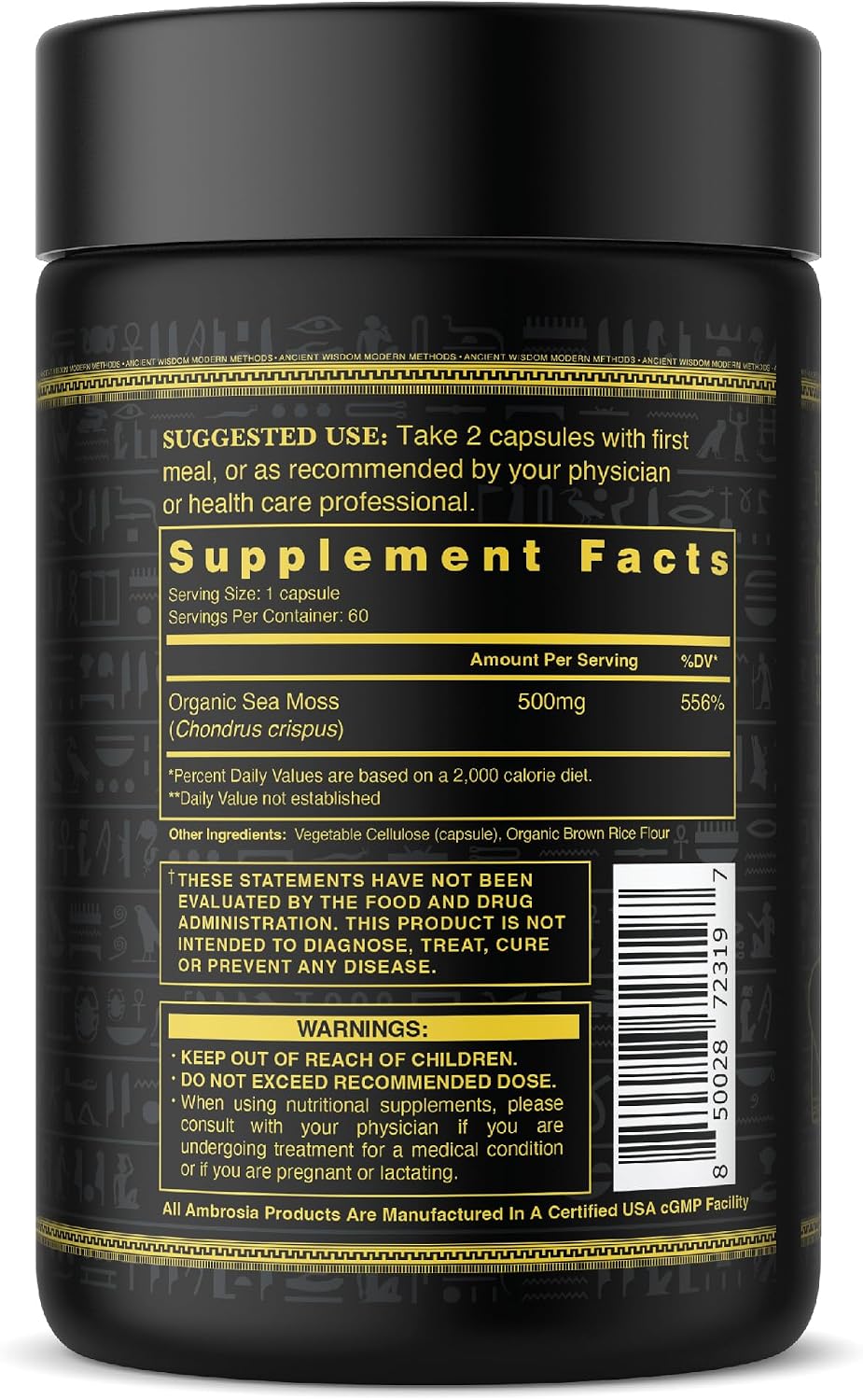 Ambrosia Organic Irish Sea Moss Capsules | 500mg | 120 Cápsulas Veganas