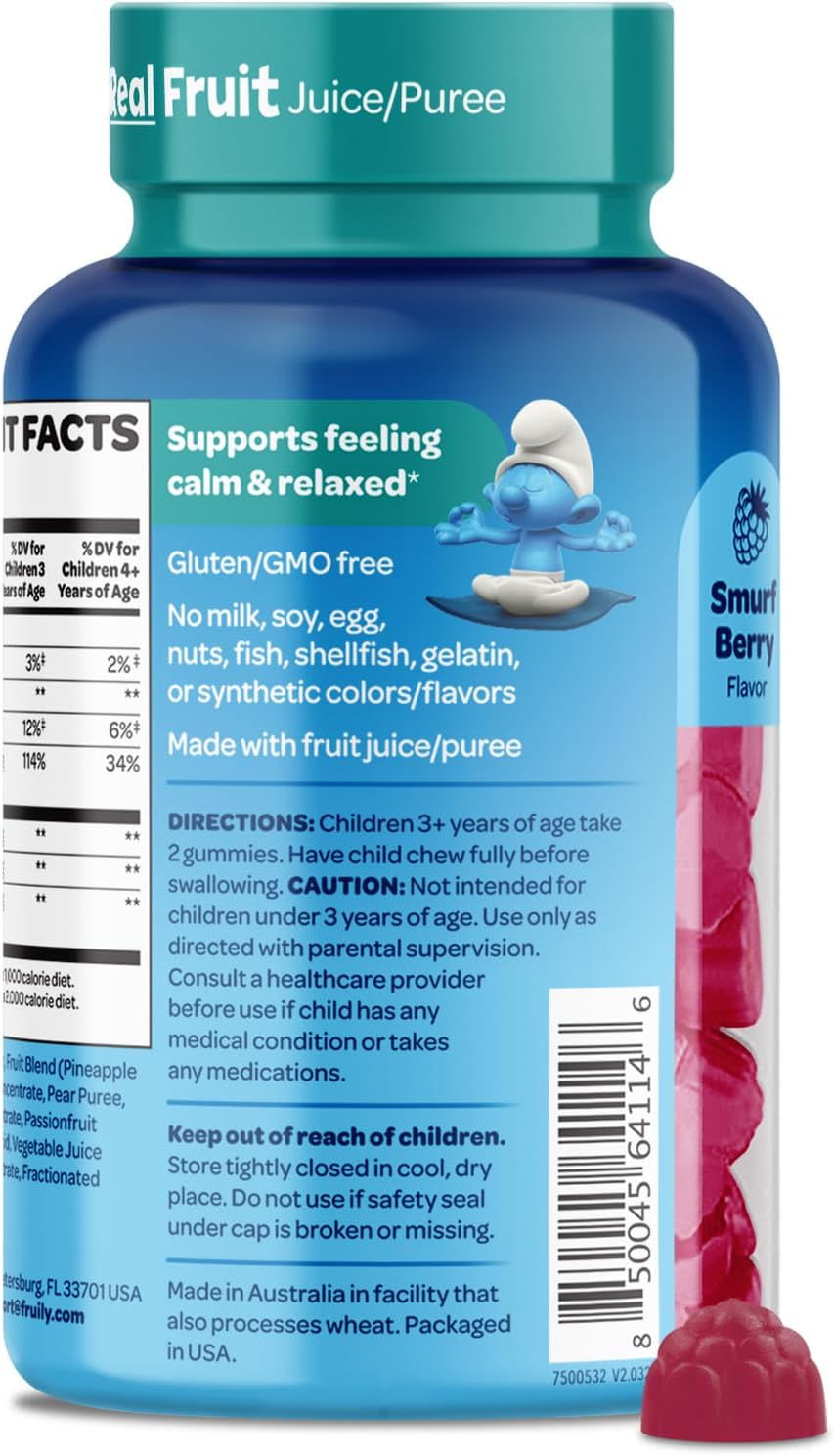 Smurfs Kids Calm Gummies - Gomitas Calmantes para Niños con Melisa y L-Teanina