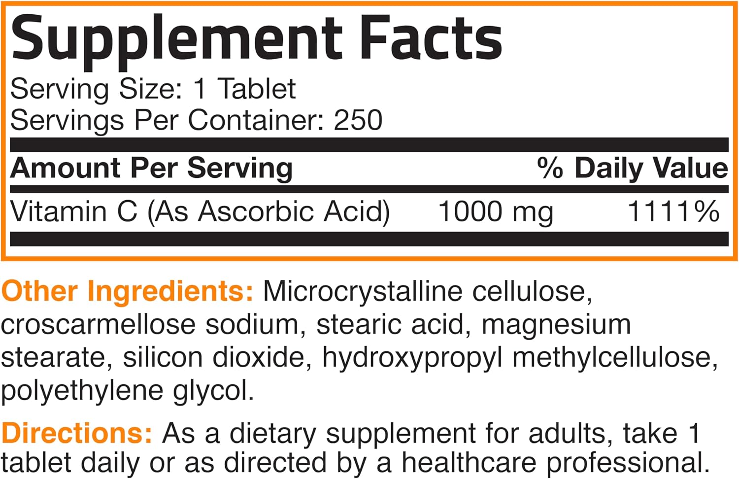 Bronson Vitamina C 1000 mg – Ácido Ascórbico Premium No GMO (250 Comprimidos)