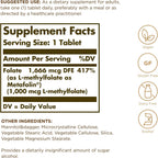 Solgar Folato 1000 mcg - 120 Comprimidos, Pack de 2 - 1000 mcg Metafolina Bioactiva - Vegano, Sin Gluten, Sin Lácteos, Kosher - 240 Dosis Totales
