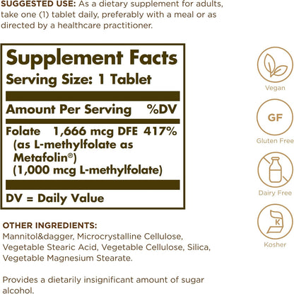 Solgar Folato 1000 mcg - 120 Comprimidos, – Pack de dos frascos con 120 comprimidos cada uno, totalizando 240 – Image 2