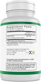 Genex Formulas Ácido Ursólico 300mg (540 Cápsulas) – Extracto de Romero, No-GMO, Sin Gluten, Vegano