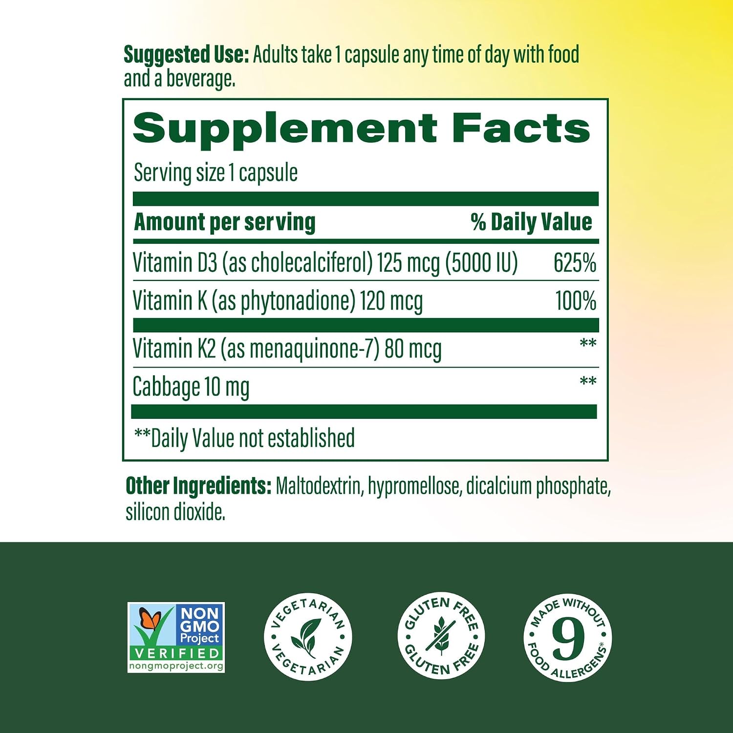 MegaFood Vitamina D3 5000 IU (125 mcg) con Vitamina K2 - 120 Cápsulas Vegetarianas