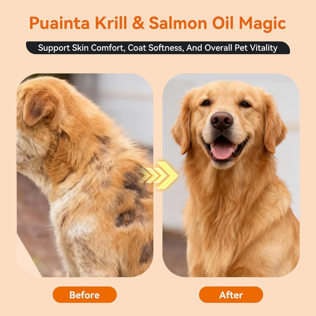 PUAINTA Omega 3 Aceite de Pescado para Perros y Gatos – Aceite de Salmón Islandés y Krill Antártico, 236 ml