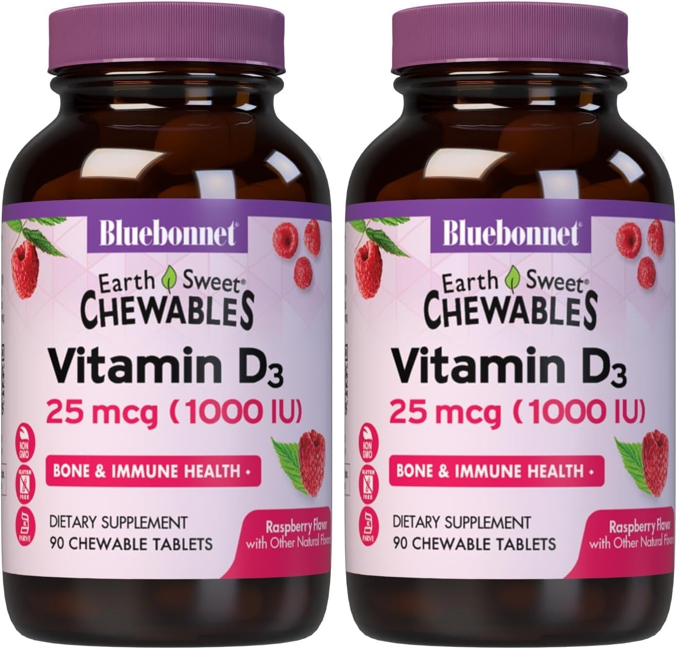 Bluebonnet EarthSweet Vitamina D3 1000 UI - 90 Comprimidos Masticables Sabor Frambuesa
