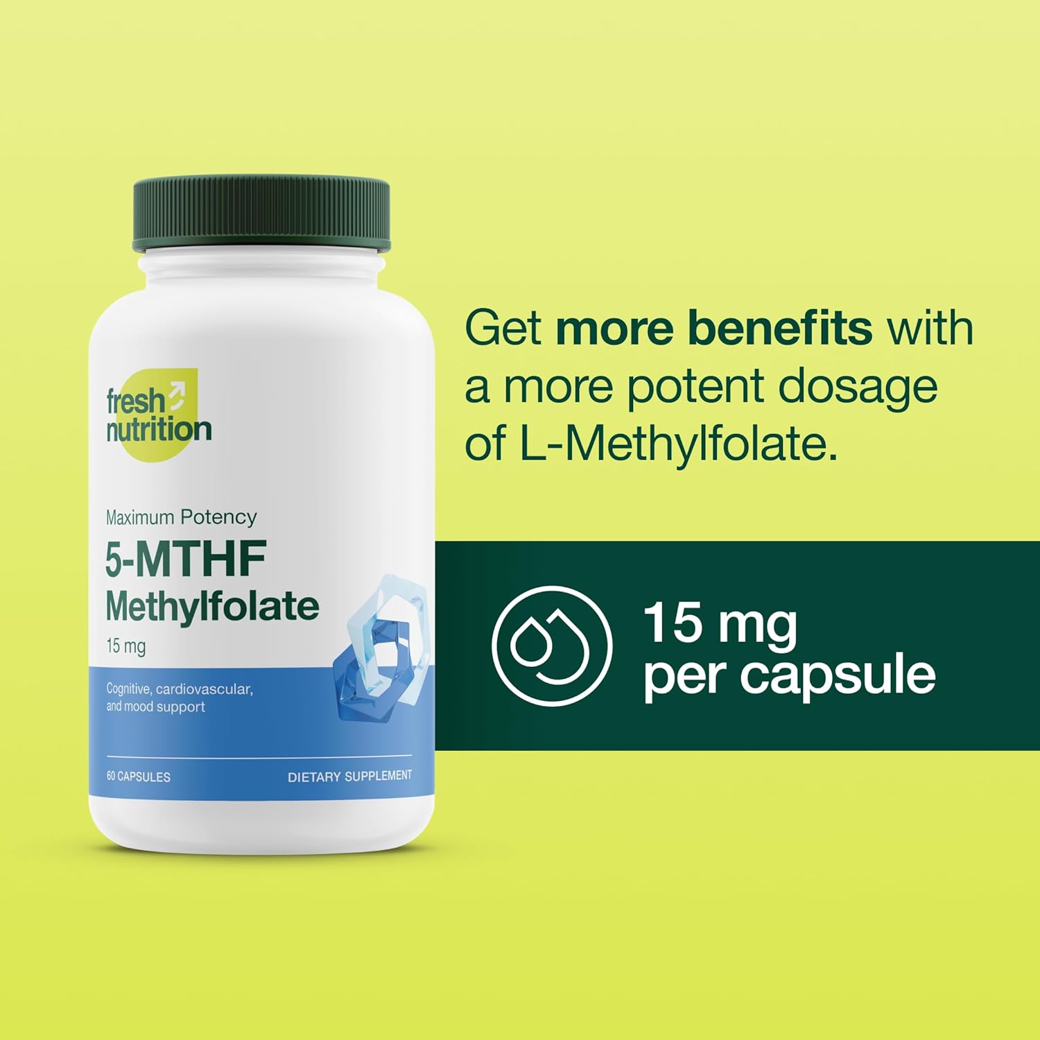 L-Metilfolato 15mg - Máxima Potencia - Vitamina B9 Activa 5-MTHF - 60 Cápsulas
