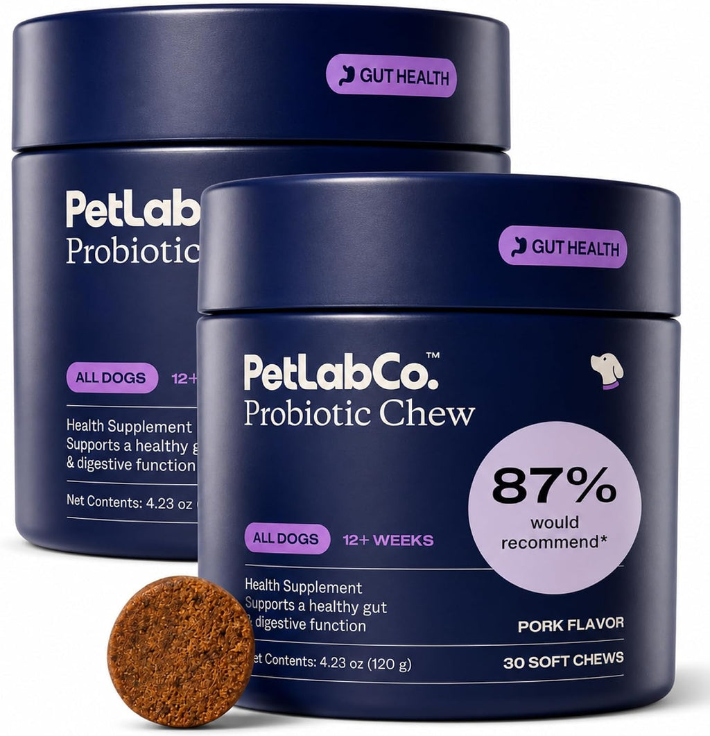 PetLab Co. Probióticos para Perros - Apoya Salud Digestiva y Alergias Estacionales - Sabor a Cerdo - 30 Masticables (Envase de 2)