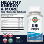 KAL B 50 Complex, Complejo B con Vitamina B12, B6 y Ácido Fólico, 50 Comprimidos