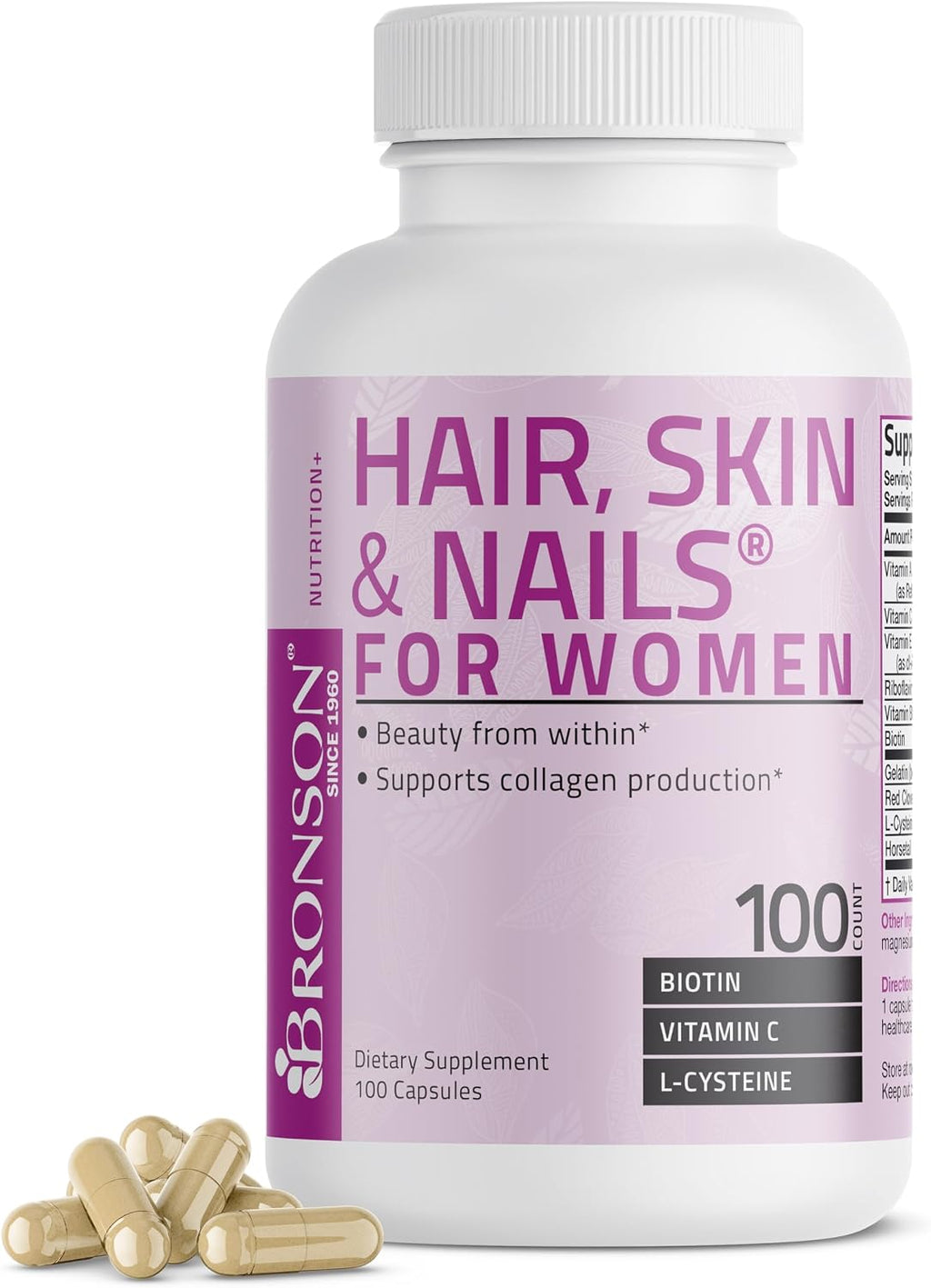 Bronson Hair, Skin & Nails con Biotina Extra Fuerte - 100 Cápsulas