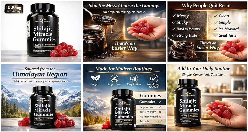 Medical Miracles Shilajit Gominolas de Energía Sin Azúcar 1000mg, Complejo Mineral Himalaya con Ácido Fúlvico, Suplemento Vegano Sabor Frambuesa y Sandía, 60 Unidades