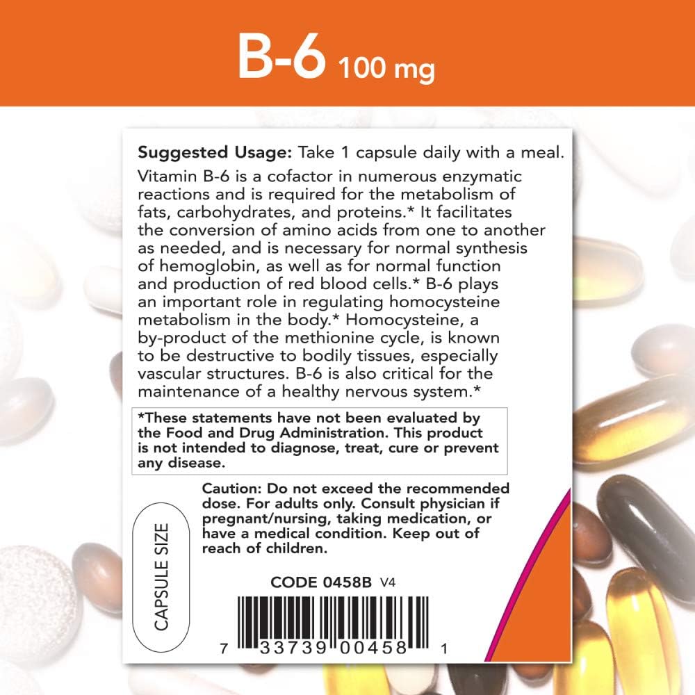 NOW Foods Vitamina B-6 100mg, 250 Cápsulas (Pack de 2)