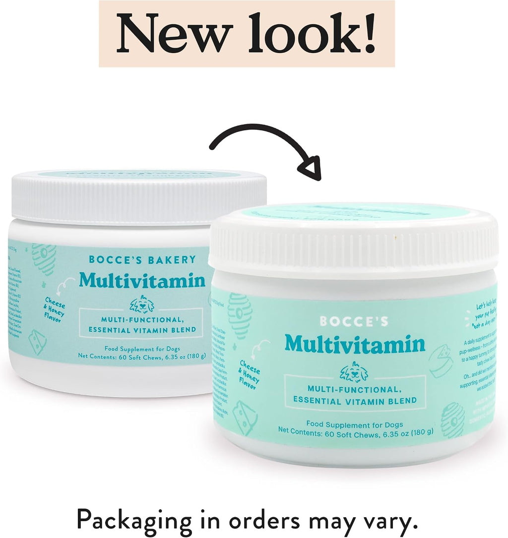 Bocce's Bakery Multivitamínico para Perros - Masticables Diarios Multi-funcionales con Mezcla de Vitaminas Esenciales, Sabor Queso y Miel, 60 uds