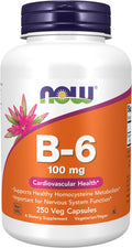 NOW Foods, Vitamina B-6 (Piridoxina HCl) 100 mg, 250 Cápsulas