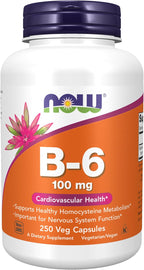NOW Foods, Vitamina B-6 (Piridoxina HCl) 100 mg, 250 Cápsulas