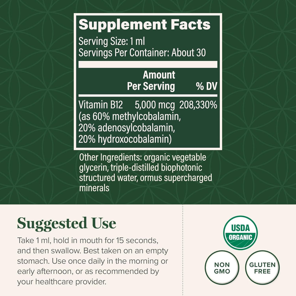 Global Healing Center Vitamina B12 Sublingual 5000 mcg - Suplemento Líquido Orgánico