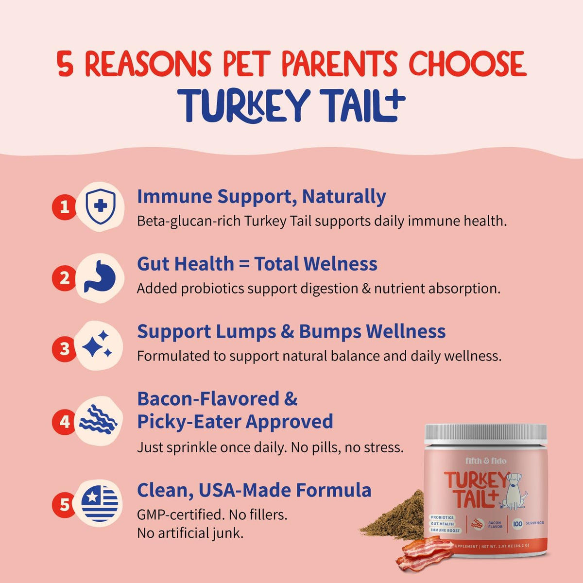 Fifth & Fido Turkey Tail Mushroom para – Probióticos : Cepas bacterianas beneficiosas que favorecen la salud – Image 3