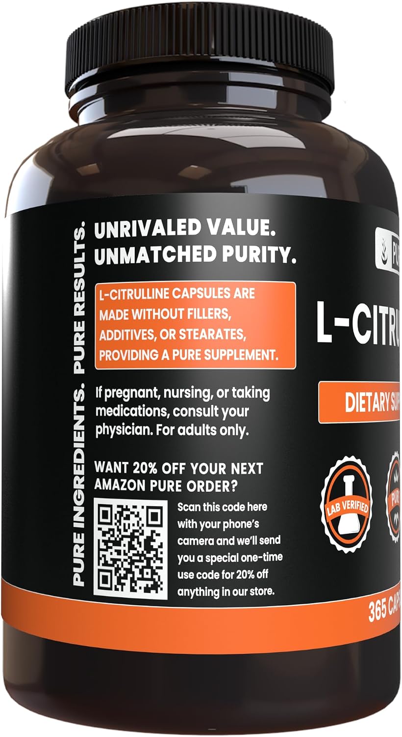 Pure Original Ingredients L-Citrulline (365 Cápsulas) - Sin Magnesio ni Rellenos de Arroz, Siempre Puro, Verificado en Laboratorio