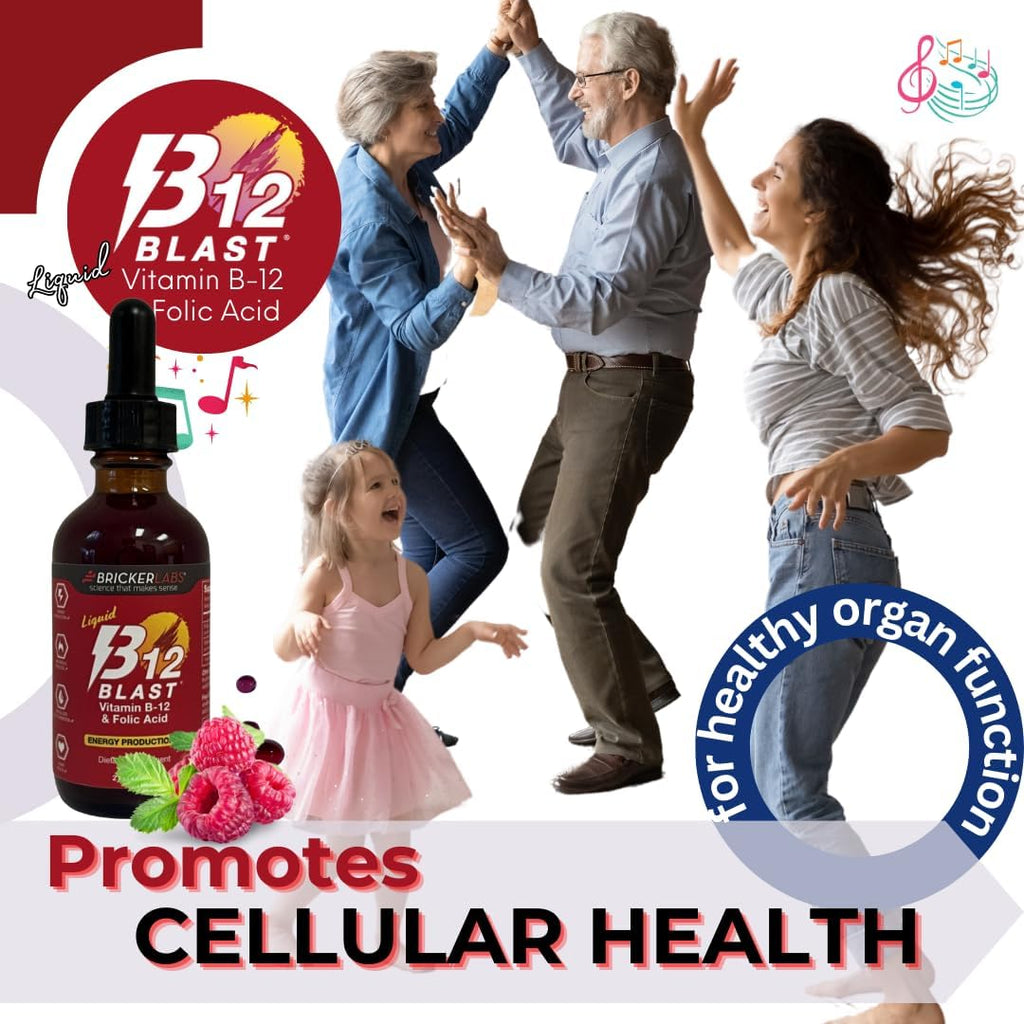 Bricker Labs B-12 Blast Liquid Vitamin B12 and Folic Acid, 59 ml (2 fl oz) - Raspberry Flavor