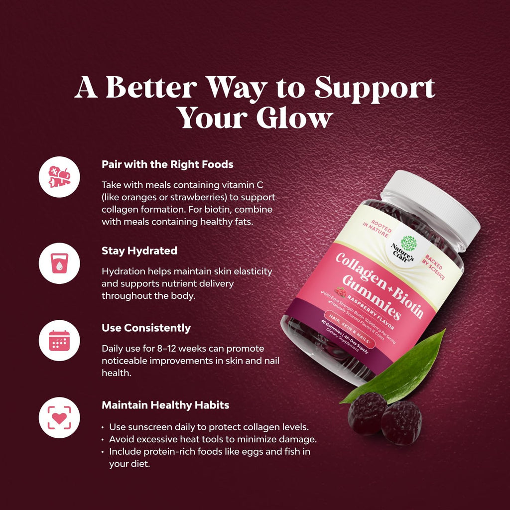 Gominolas de Biotina y Colágeno para Mujeres - Extra Fuertes - 10000mcg por porción - 90 unidades