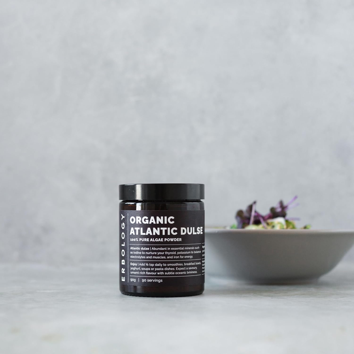Erbology Polvo de Dulse Orgánico del Atlántico 3.2 oz (90 g) - 90 Porciones - Rico en Yodo y Hierro - Sin OGM
